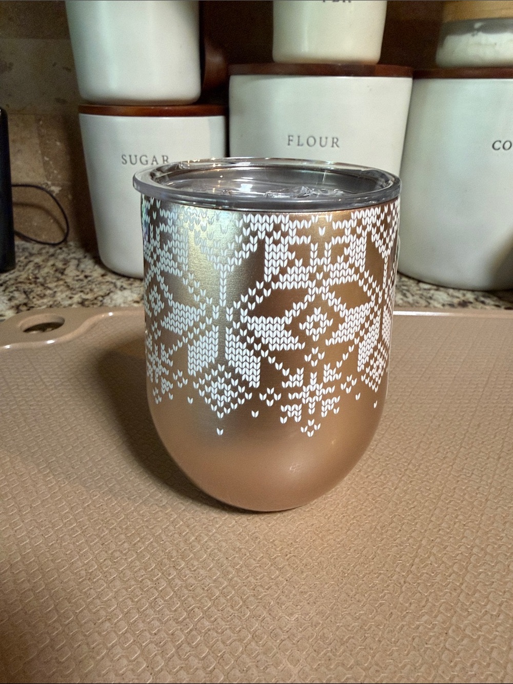 Corkcicle Rose Gold Stemless Tumbler with White Nordic Pattern